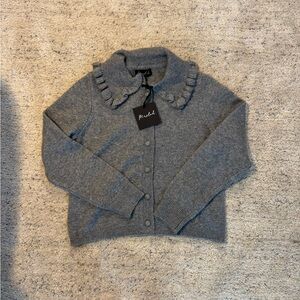 Marled Gray Ruffled Collar Cardigan